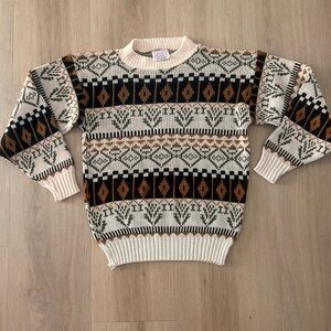 Vintage 100% acrylic Burlington women’s sweater size small geometric Aztec